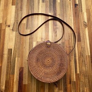 Round Woven Brown Crossbody Bag